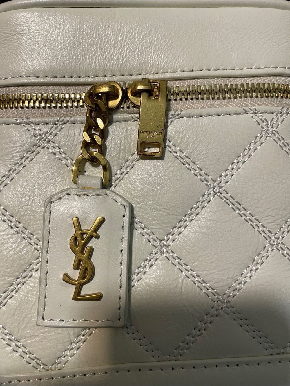 White Quilted Leather Crossbody Bag with Gold Hardware - Picture 2 of 5